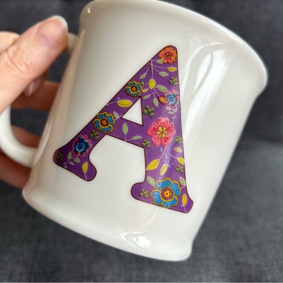 Floral “A” Initial “Love the Moment” Mug, White, Purple, Colorful, 12 oz - Picture 12 of 15